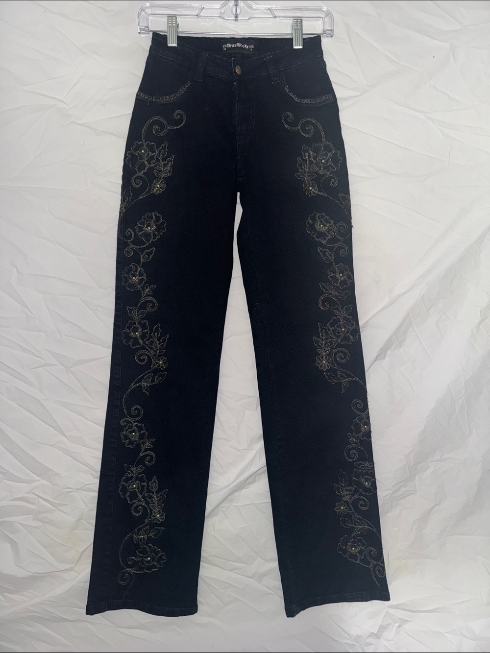 Brazilroxx Vintage Western Embroidered Black High-rise Wide-Leg Jeans